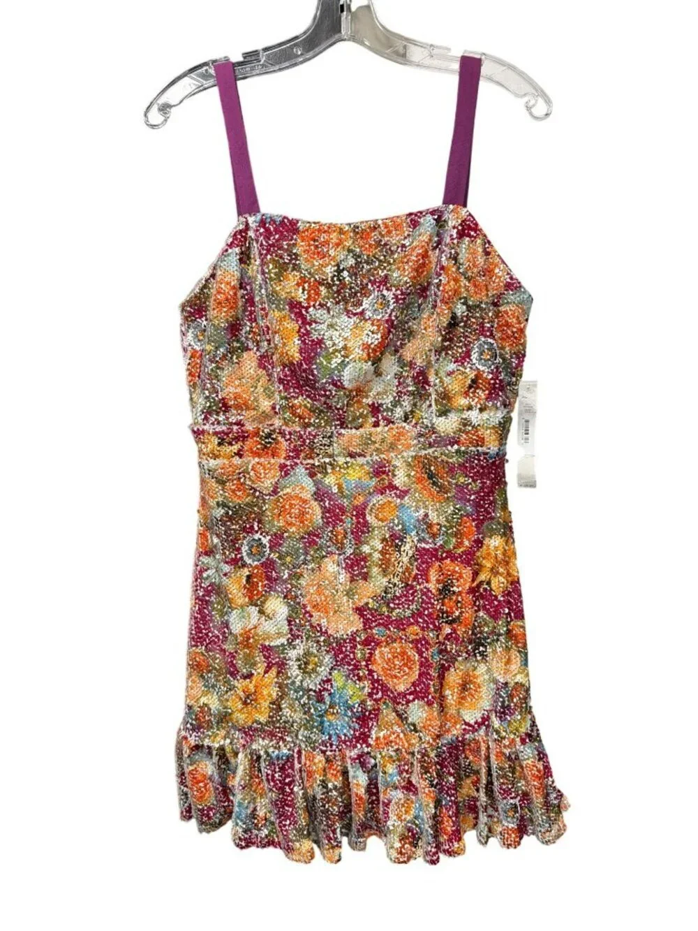 Bloomingdales Aqua Floral Sequin Mini Dress Size Medium New - Picture 3 of 9